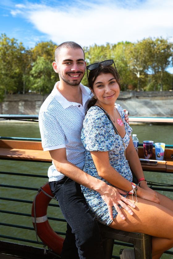 A couple posing on the deck